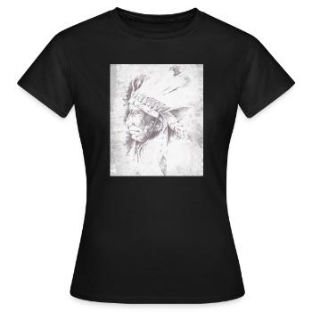 Chef indigène en plumes gris - T-shirt Femme - noir - Devant - AI Model Female 172 dark (172cm)
