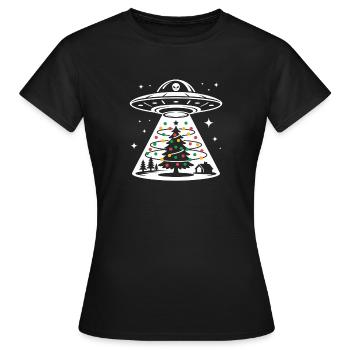 UFO Weihnachtsbaum Lichtstrahl - Frauen T-Shirt - Schwarz - Vorne - AI Model Female 172 dark (172cm)
