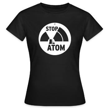 STOP ATOM - Frauen T-Shirt - Schwarz - Vorne - AI Model Female 172 dark (172cm)