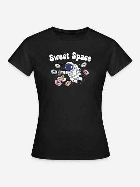Süße Raumfahrt mit Donuts - Frauen T-Shirt - Schwarz