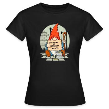 Gnome affamé | S’il vous plaît, aidez Gnome - T-shirt Femme - noir - Devant - AI Model Female 172 dark (172cm)