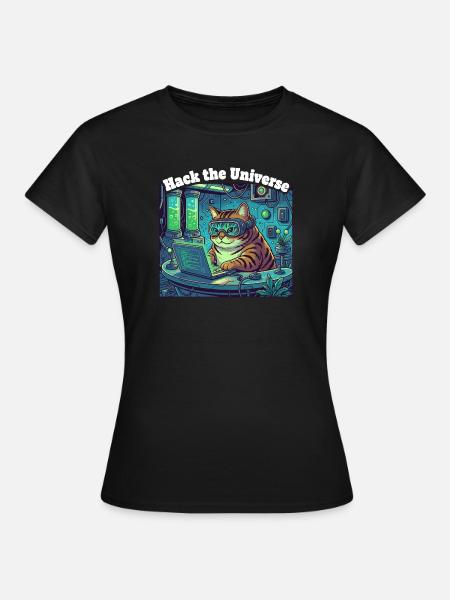 Hackerkatze im Universum - Frauen T-Shirt - Schwarz