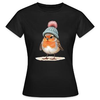 Robin in Knit Winter Hat - Women's T-Shirt - black - Front - AI Model Female 172 dark (172cm)