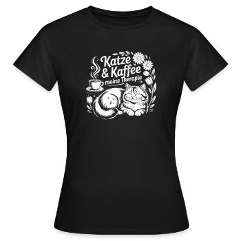 Katzenkaffee Therapie Motiv - Frauen T-Shirt - Schwarz - Vorne - AI Model Female 172 dark (172cm)