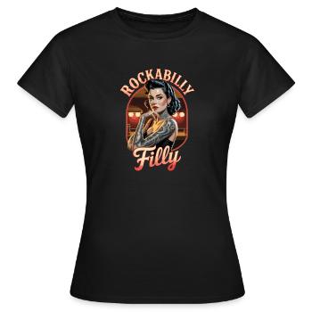 Rockabilly Filly Vintage Tattoo Art - Women's T-Shirt - black - Front - AI Model Female 172 dark (172cm)