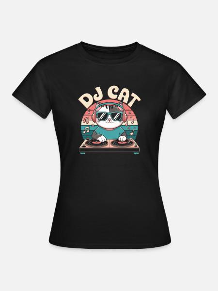 Lustige DJ Katze - Frauen T-Shirt - Schwarz