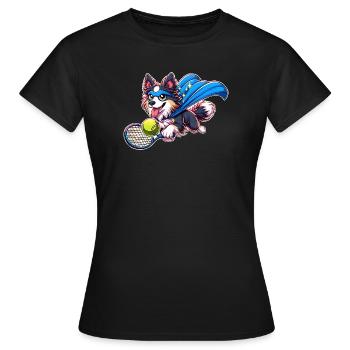 Superheld Corgi Mit Tennisball Und Umhang - Frauen T-Shirt - Schwarz - Vorne - AI Model Female 172 dark (172cm)