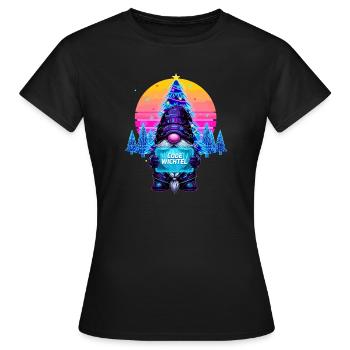 Cyberpunk Code Gnome - Synthwave Noël Nerd - T-shirt Femme - noir - Devant - AI Model Female 172 dark (172cm)
