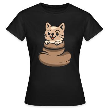 Cute cat looking out of brown sack - Women's T-Shirt - black - Front - AI Model Female 172 dark (172cm)