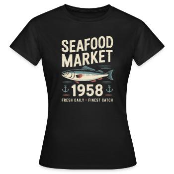 Publicité pour le marché aux poissons vintage - T-shirt Femme - noir - Devant - AI Model Female 172 dark (172cm)