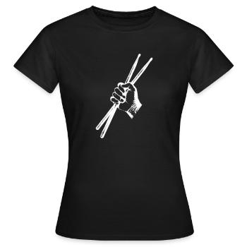 Deux baguettes de tambour Baguettes de tambour dans une main forte - T-shirt Femme - noir - Devant - AI Model Female 172 dark (172cm)