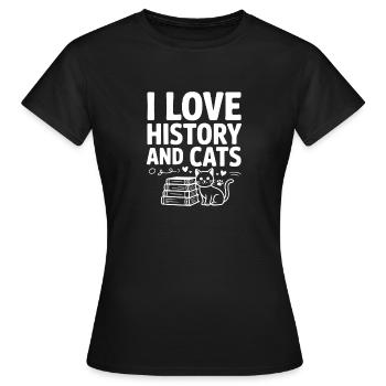 J’aime l’histoire et les chats - T-shirt Femme - noir - Devant - AI Model Female 172 dark (172cm)
