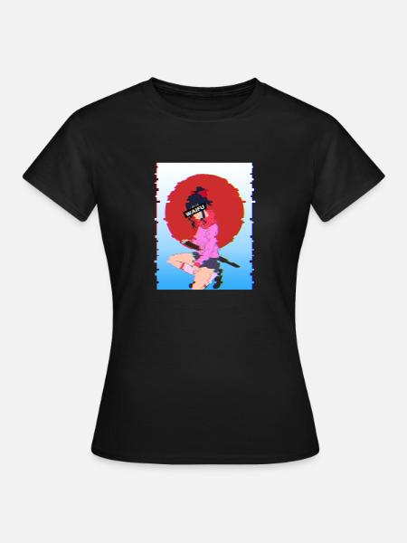 Glitch Samurai Waifu: Vaporwave-Ästhetik - Frauen T-Shirt - Schwarz