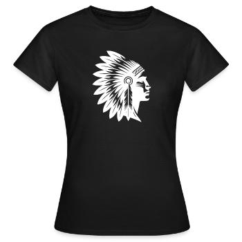 Stolzer Krieger Gesicht mit prächtigem Kopfschmuck - Frauen T-Shirt - Schwarz - Vorne - AI Model Female 172 dark (172cm)
