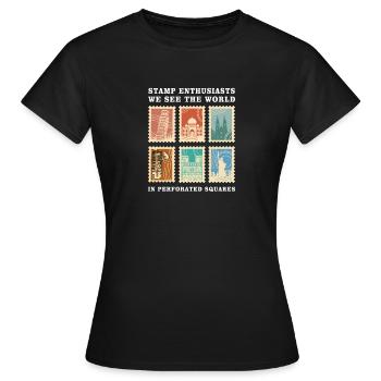 Collection de timbres Timbres philatélistes - T-shirt Femme - noir - Devant - AI Model Female 172 dark (172cm)