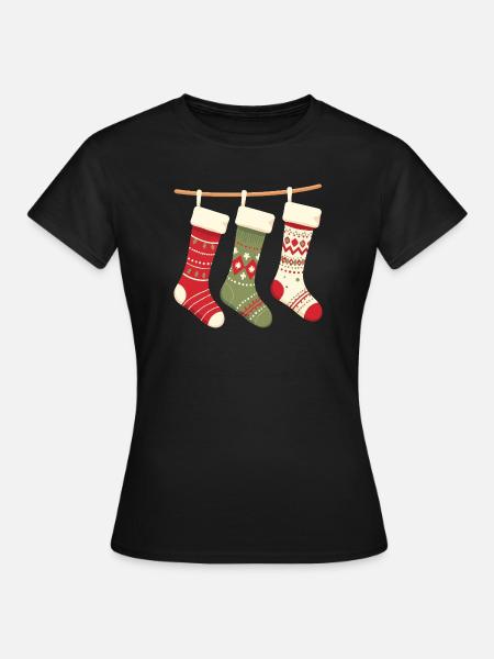 Drei Strümpfe Weihnachtsmuster - Frauen T-Shirt - Schwarz
