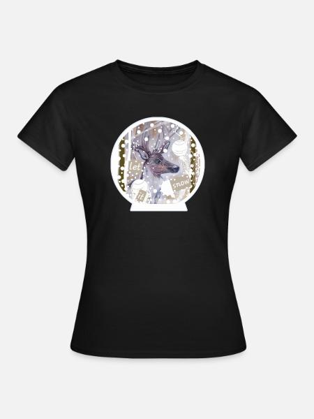 Schneekugel Hirsch - Frauen T-Shirt - Schwarz