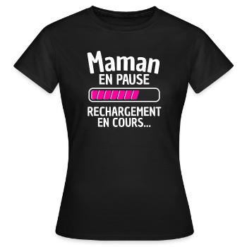 Mama in Pause, Aufladen im Gange - Frauen T-Shirt - Schwarz - Vorne - AI Model Female 172 dark (172cm)