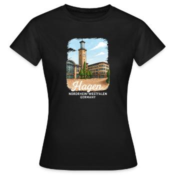 Hagen, Rhénanie-du-Nord-Westphalie - T-shirt Femme - noir - Devant - AI Model Female 172 dark (172cm)