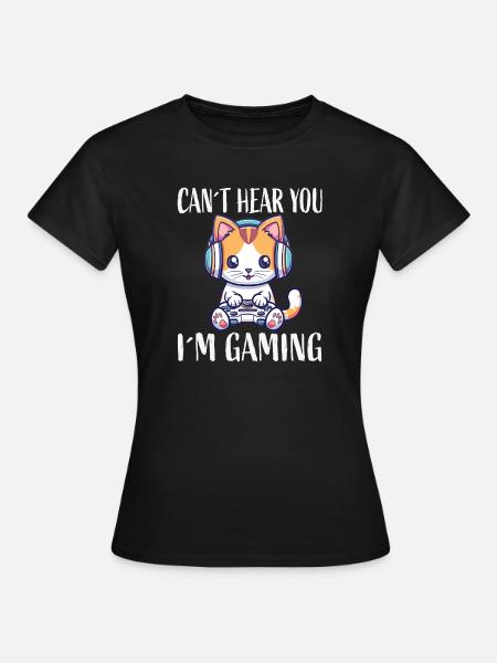 Kätzchen mit Headset beim Gaming - Frauen T-Shirt - Schwarz