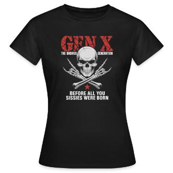 Gen X: Die Badass-Generation Crossbones - Frauen T-Shirt - Schwarz - Vorne - AI Model Female 172 dark (172cm)