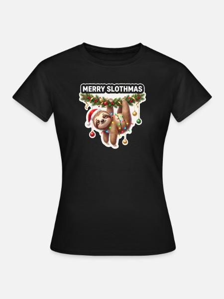 Frohe Slothmas Lichterkette - Frauen T-Shirt - Schwarz