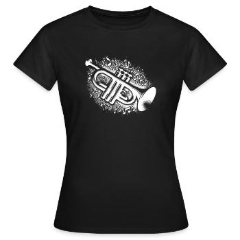 Trompeten Notenexplosion Zauber Blech mit Seele - Frauen T-Shirt - Schwarz - Vorne - AI Model Female 172 dark (172cm)