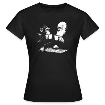 Darwin et le singe buvant du café - T-shirt Femme - noir - Devant - AI Model Female 172 dark (172cm)