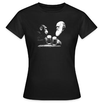 Chimp and Darwin drinking beer - Women's T-Shirt - black - Front - AI Model Female 172 dark (172cm)