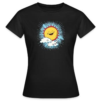 Soleil souriant au-dessus des nuages - T-shirt Femme - noir - Devant - AI Model Female 172 dark (172cm)
