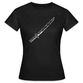 Katana Schwert Mosaik Splitter Kunst Vektor - Frauen T-Shirt - Schwarz - Vorne - AI Model Female 172 dark (172cm)