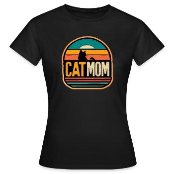 Cat Mom Vintage Sunset Cat Cats - Women's T-Shirt - black - Front - AI Model Female 172 dark (172cm)
