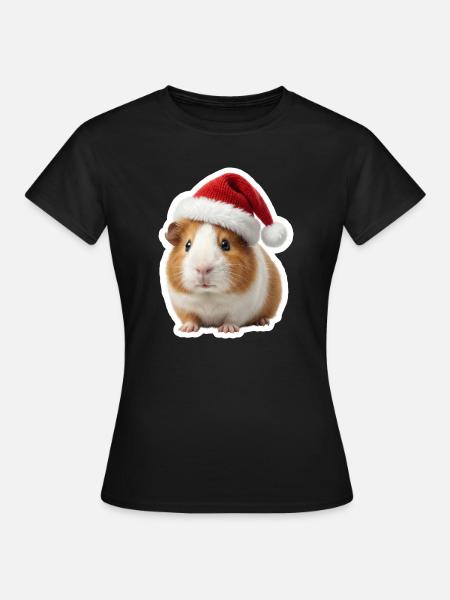 Petit chapeau de Noël en forme de cochon d’Inde mignon - T-shirt Femme - noir