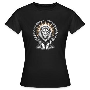 Majestätischer Löwe Mit Lorbeer Und Sonnenkranz - Frauen T-Shirt - Schwarz - Vorne - AI Model Female 172 dark (172cm)