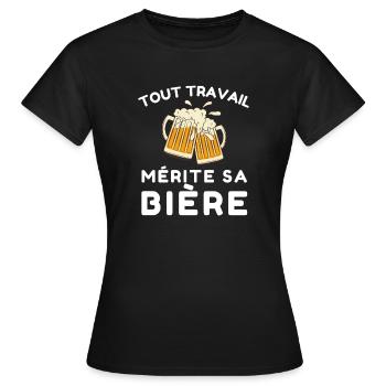 Tout travail mérite sa bière - T-shirt Femme - noir - Devant - AI Model Female 172 dark (172cm)