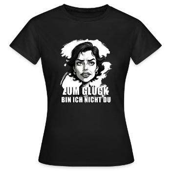 Caricature with "Fortunately..." quote - Women's T-Shirt - black - Front - AI Model Female 172 dark (172cm)