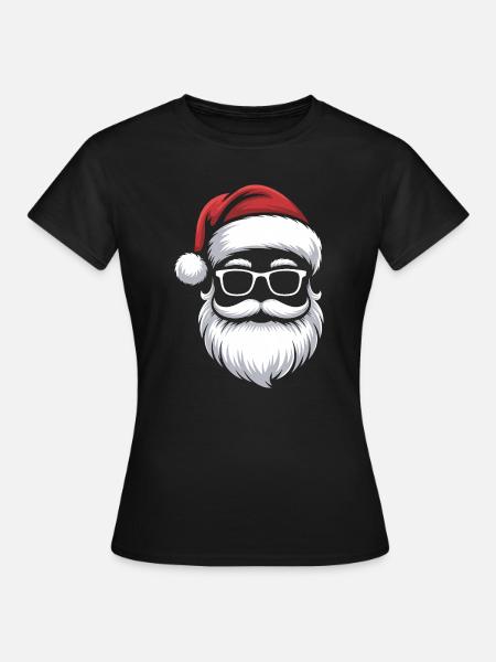 Weihnachtsmann mit Schnurrbart Brille - Frauen T-Shirt - Schwarz
