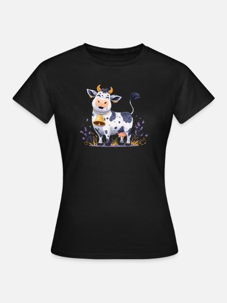 Vache drôle avec la clochette - T-shirt Femme - noir