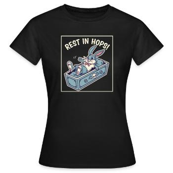 Hops Ruhestand: Osterhase im Sarg - Frauen T-Shirt - Schwarz - Vorne - AI Model Female 172 dark (172cm)