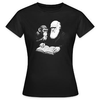 Charles Darwin étudie avec Monkey - T-shirt Femme - noir - Devant - AI Model Female 172 dark (172cm)