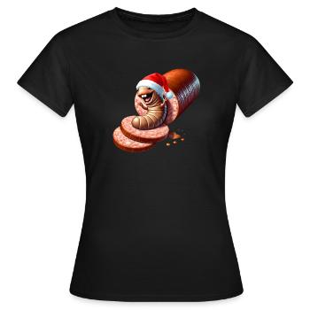 Salami Made Santa Karikatur - Frauen T-Shirt - Schwarz - Vorne - AI Model Female 172 dark (172cm)
