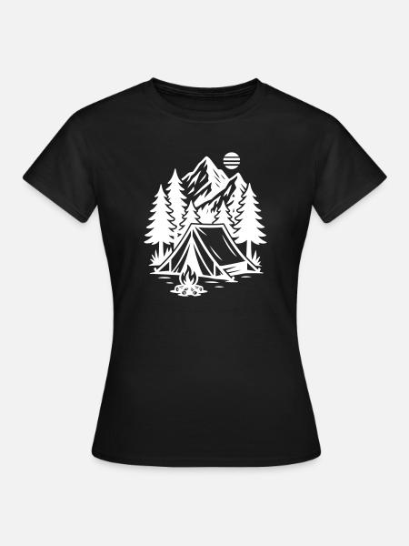 Camping Zelt Berge Wald - Frauen T-Shirt - Schwarz