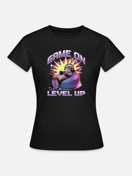 Funny Gaming Gamer Cat - Frauen T-Shirt - Schwarz