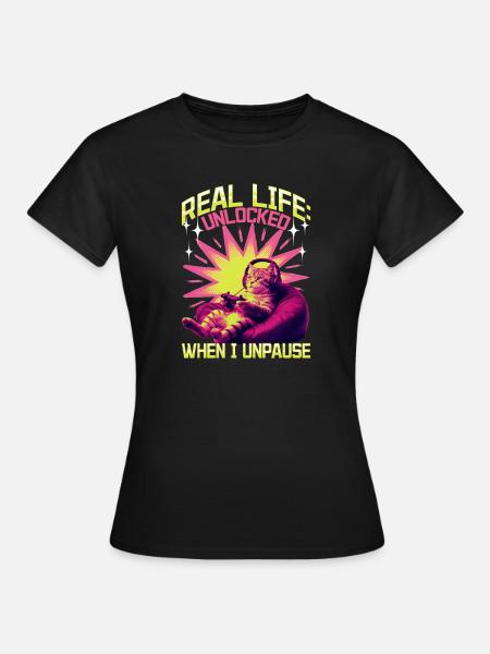 Funny Gaming Gamer Cat - Frauen T-Shirt - Schwarz