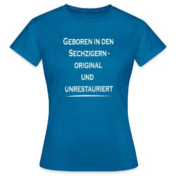 Born in the Sixties Original - Women's T-Shirt - antique blue sapphire heather - Front - AI Model Female 172 dark (172cm)