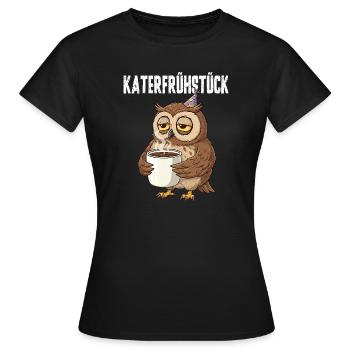 Hangover Breakfast Owl with Coffee Funny Hangover - Women's T-Shirt - black - Front - AI Model Female 172 dark (172cm)