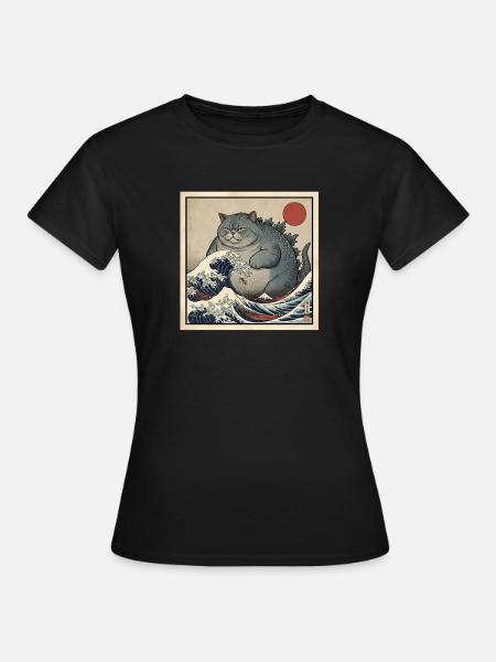 Kaiju Katzenmonster Im Japanischen Wellenmeer - Dame-T-shirt - sort