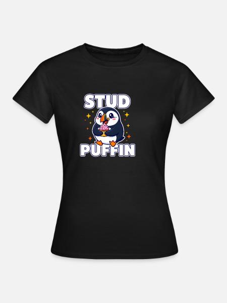 Stud Puffin Süßer Vogel Cupcake-Wortspiel - Frauen T-Shirt - Schwarz