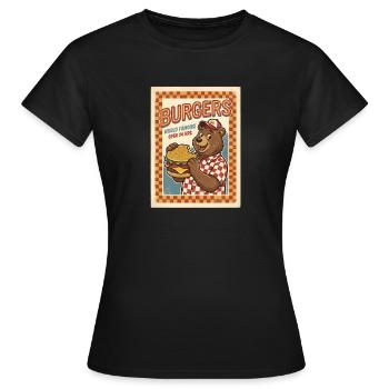 Burgers World Famous Open 24 Hrs Bears Diner - Women's T-Shirt - black - Front - AI Model Female 172 dark (172cm)