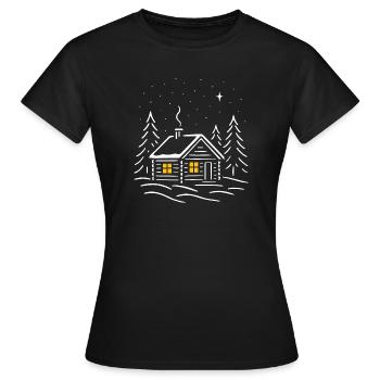 Schneebedeckte Hütte im Licht der Sterne - Frauen T-Shirt - Schwarz - Vorne - AI Model Female 172 dark (172cm)